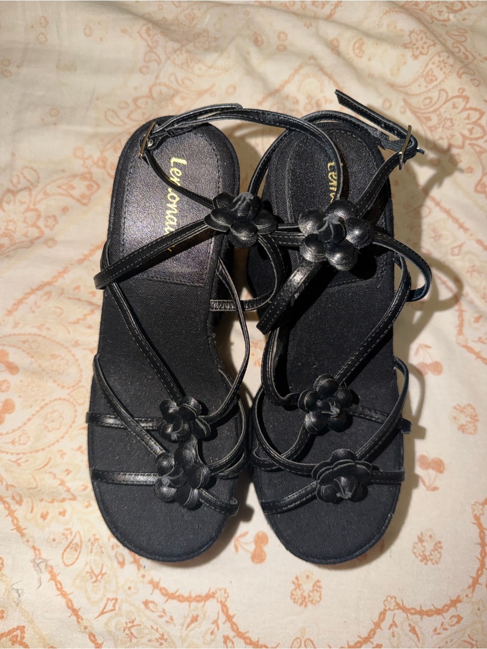 Black Floral Strappy Women's Sandals